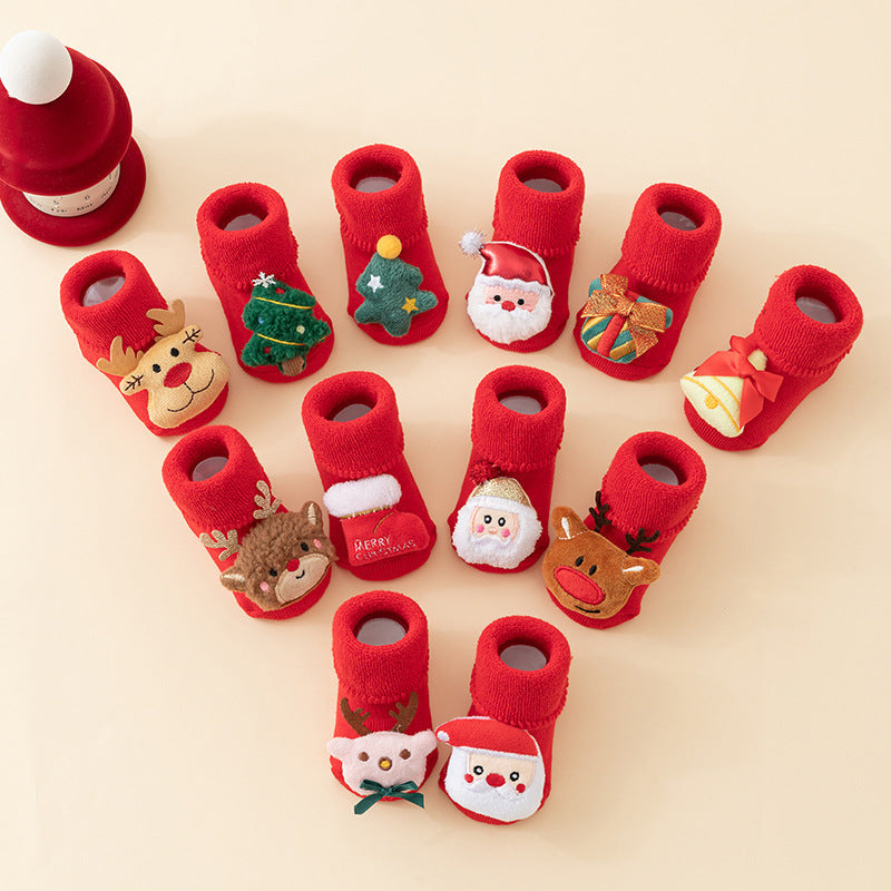 Chaussettes Bébé Noël Nouveau-né Pour Garçons/Filles Chaussettes de Sol de Noël Antidérapantes Chaussettes Premiers Pas Pour Bébé Enfants