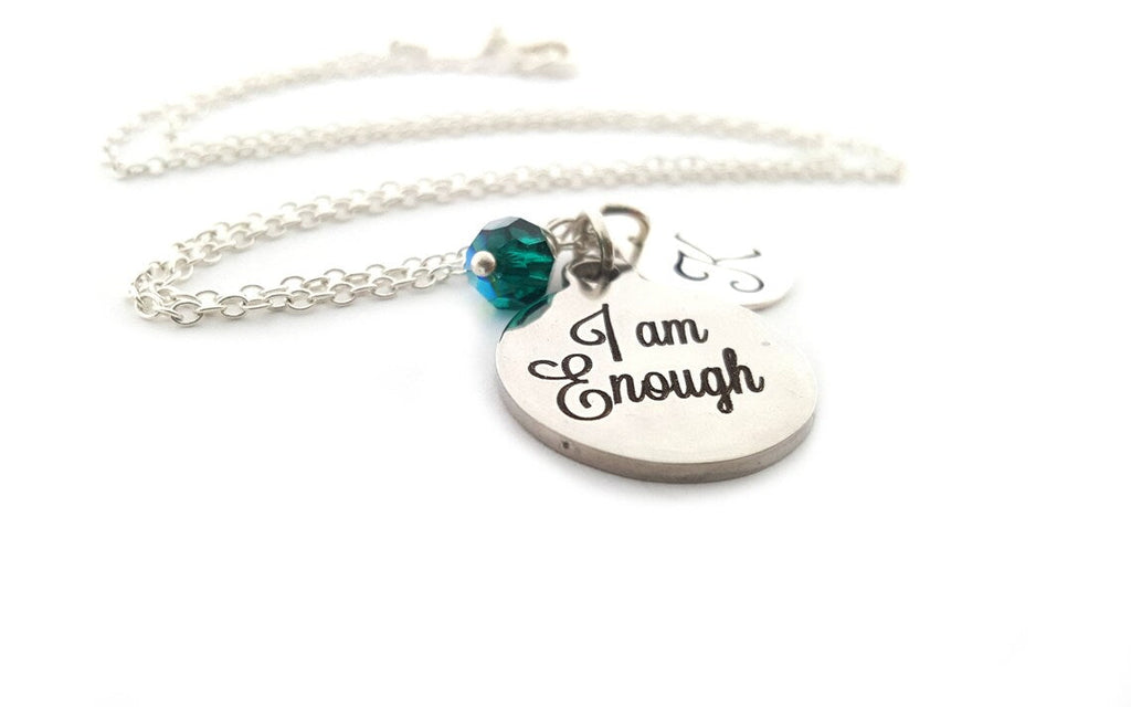 Collier "Je Suis Suffisante" – Argent sterling avec pierre de naissance et breloque initiale