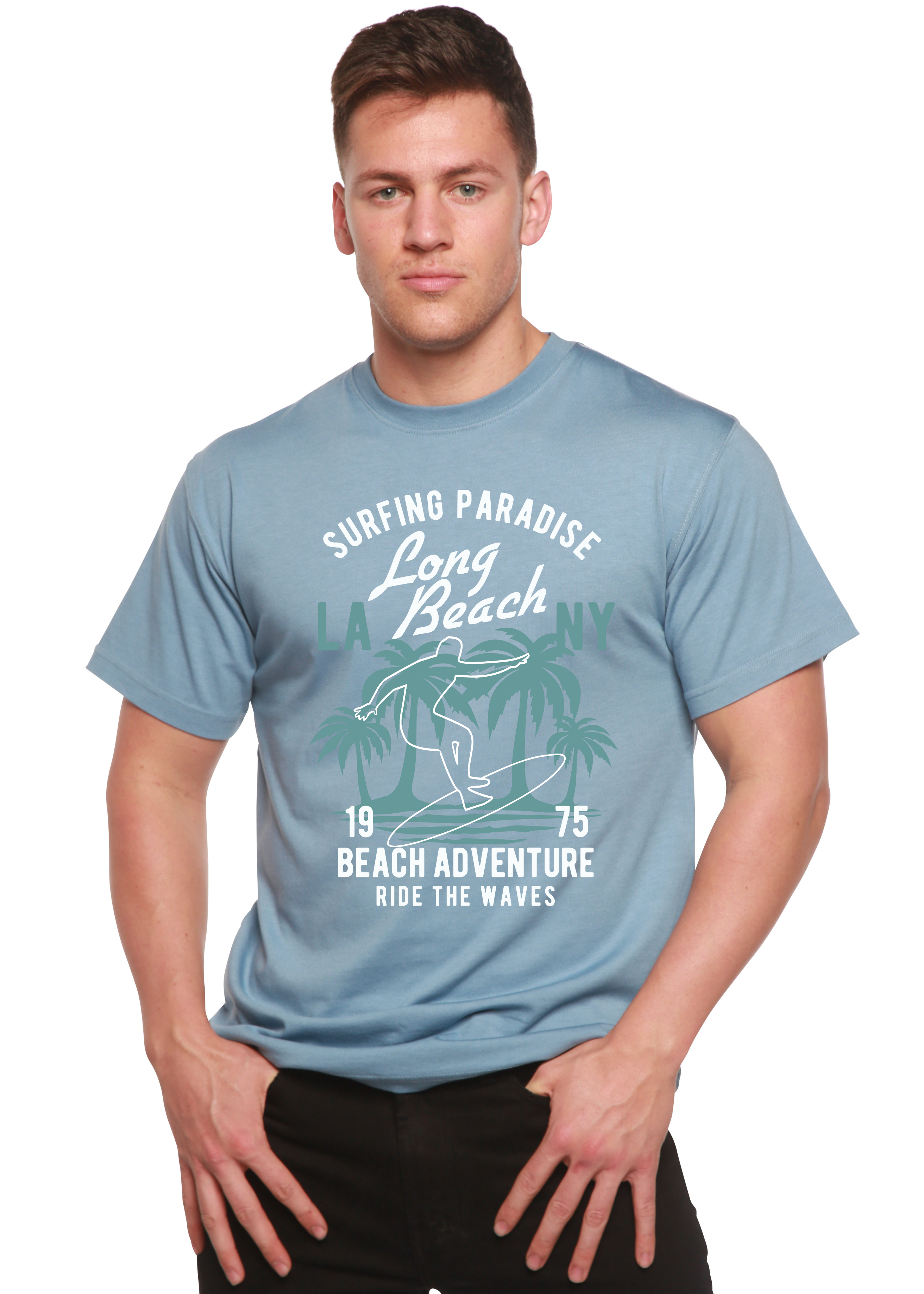 T-shirt graphique à manches courtes en viscose de bambou et coton biologique pour homme Beach Adventure