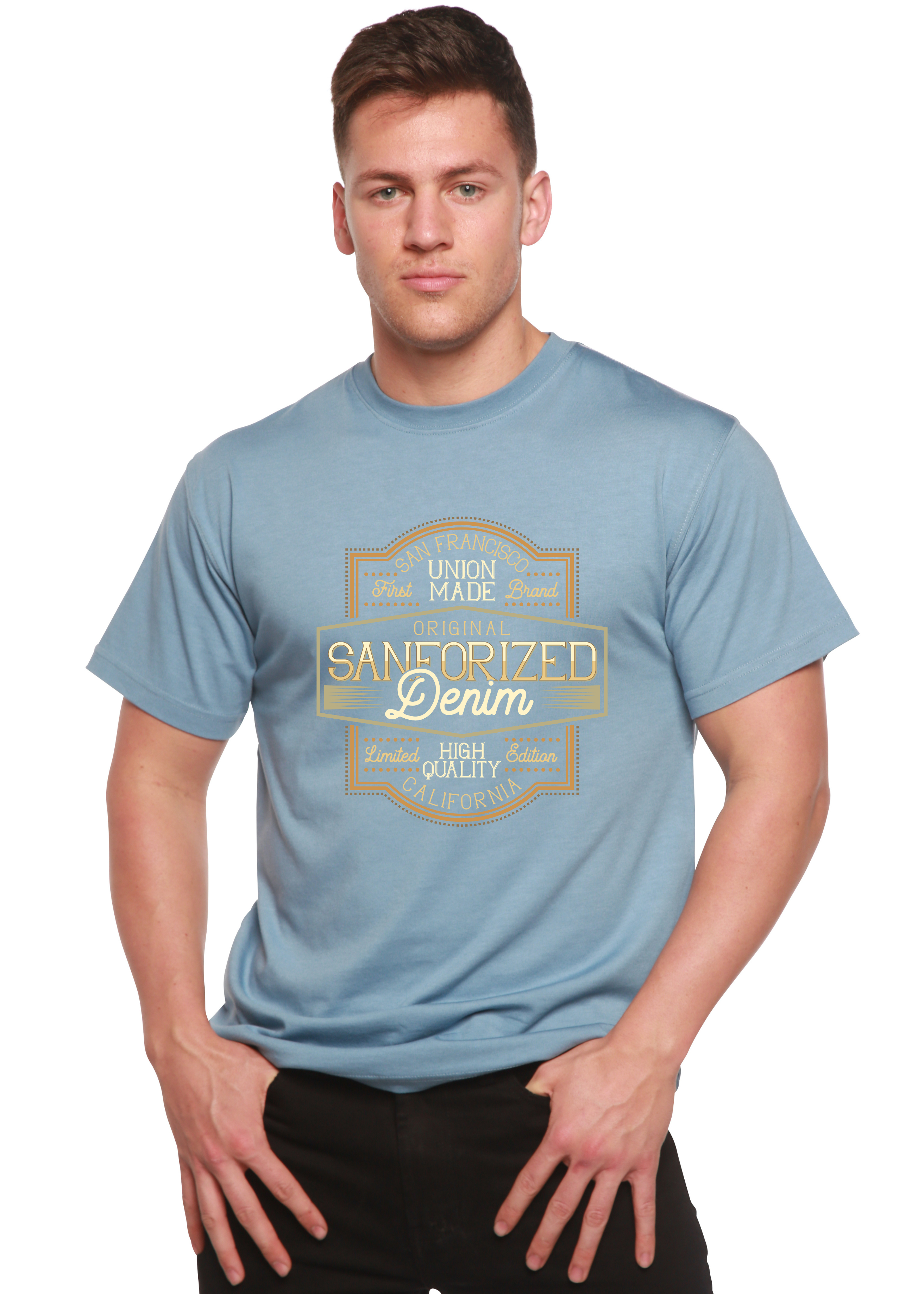 T-shirt graphique à manches courtes en denim sanforisé original en viscose de bambou/coton biologique pour homme