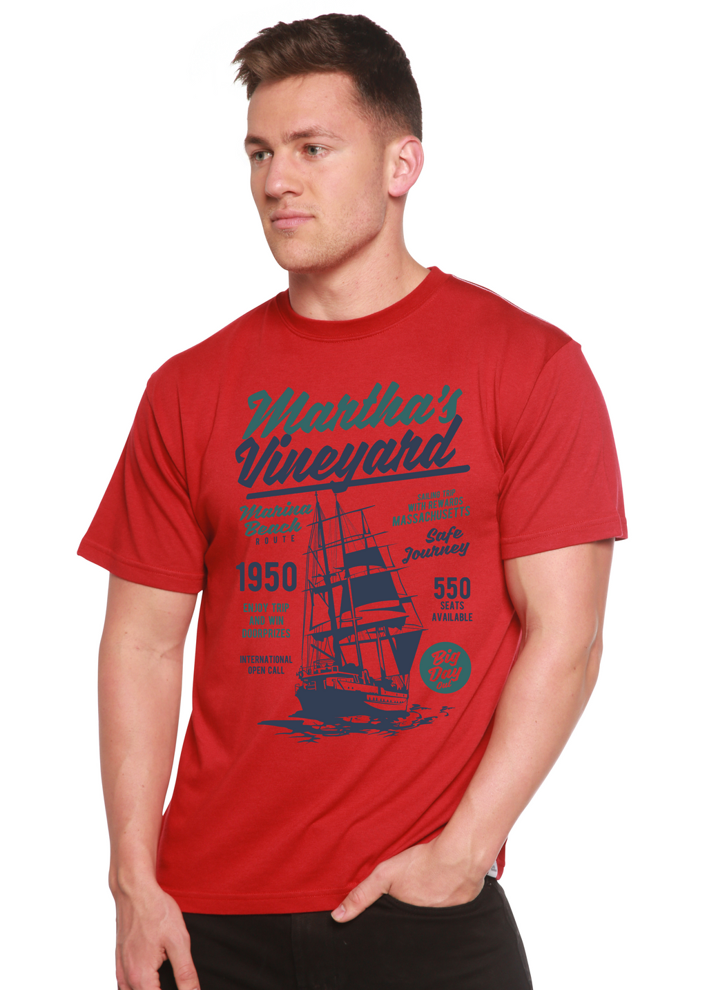 T-shirt graphique à manches courtes en viscose de bambou et coton biologique pour homme Martha's Vineyard