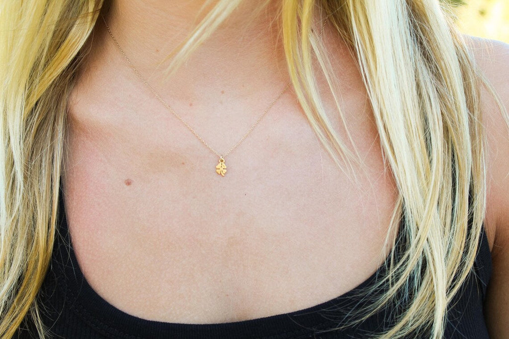 Tiny Gold Shamrock Necklace – Matte Vermeil Charm on 16" Chain