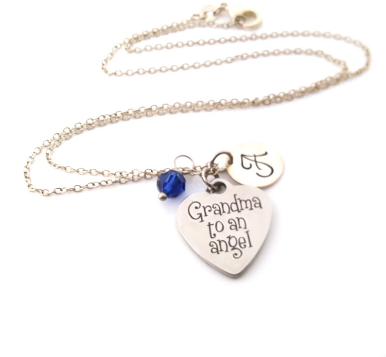 Grandma to an Angel Necklace – Sterling Silver Chain with Birthstone & Initial