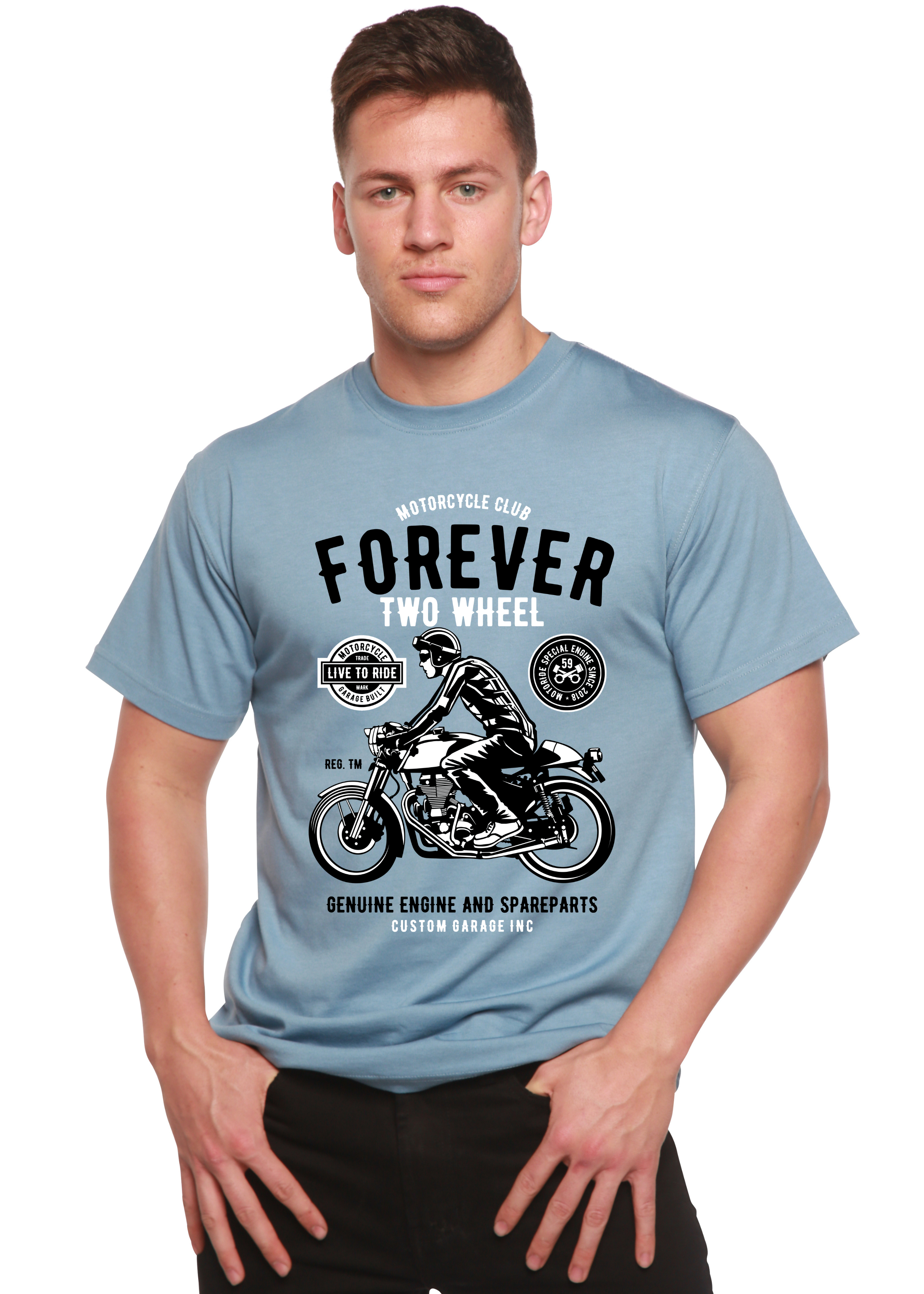 T-shirt graphique Forever Two Wheel à manches courtes en viscose de bambou et coton biologique pour homme