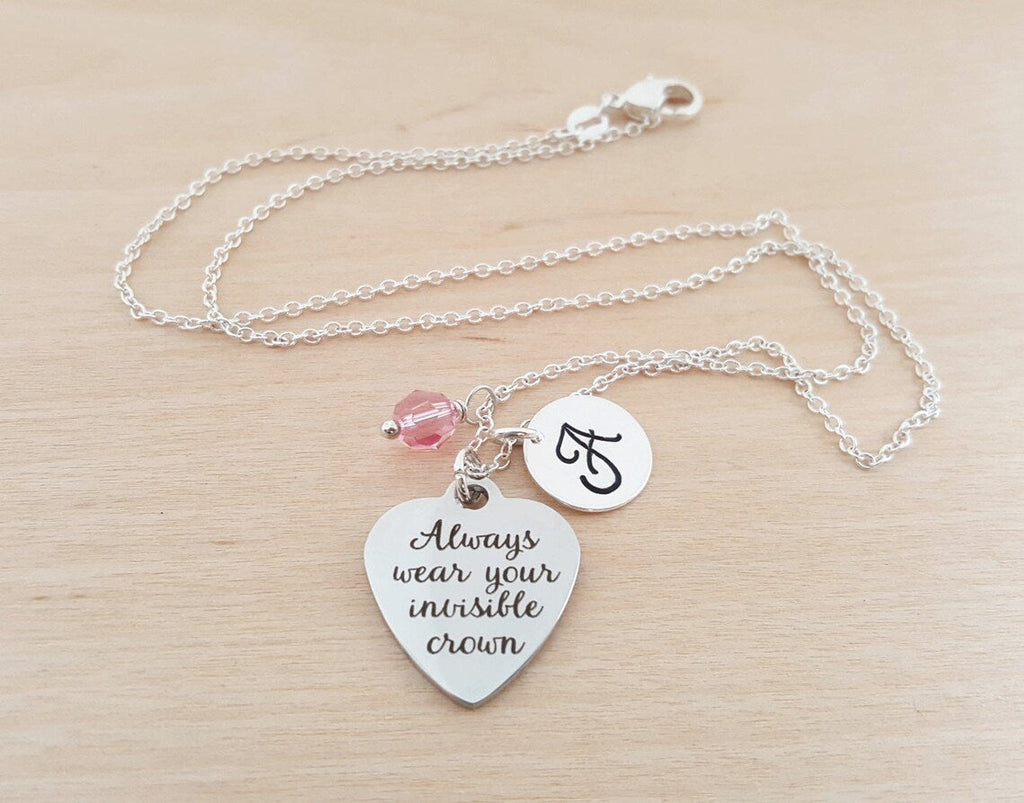 Always Wear Your Invisible Crown Necklace – Personalized Birthstone & Initial