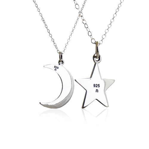 Ensemble de colliers en argent sterling « Je t'aime à la folie » – Lune et étoile sur chaînes de 45 cm