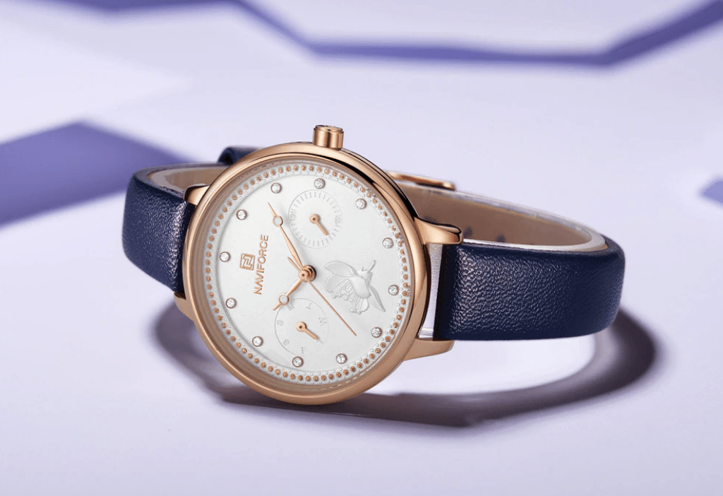Montre de luxe élégante pour femme avec double zircon et deux chronomètres jour et date