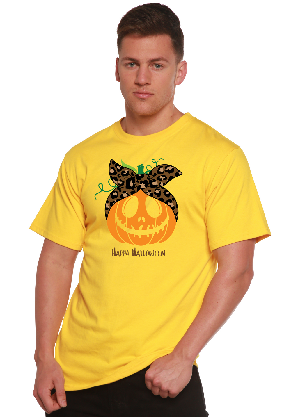 T-shirt graphique homme à manches courtes en viscose de bambou/coton biologique motif Joyeux Halloween