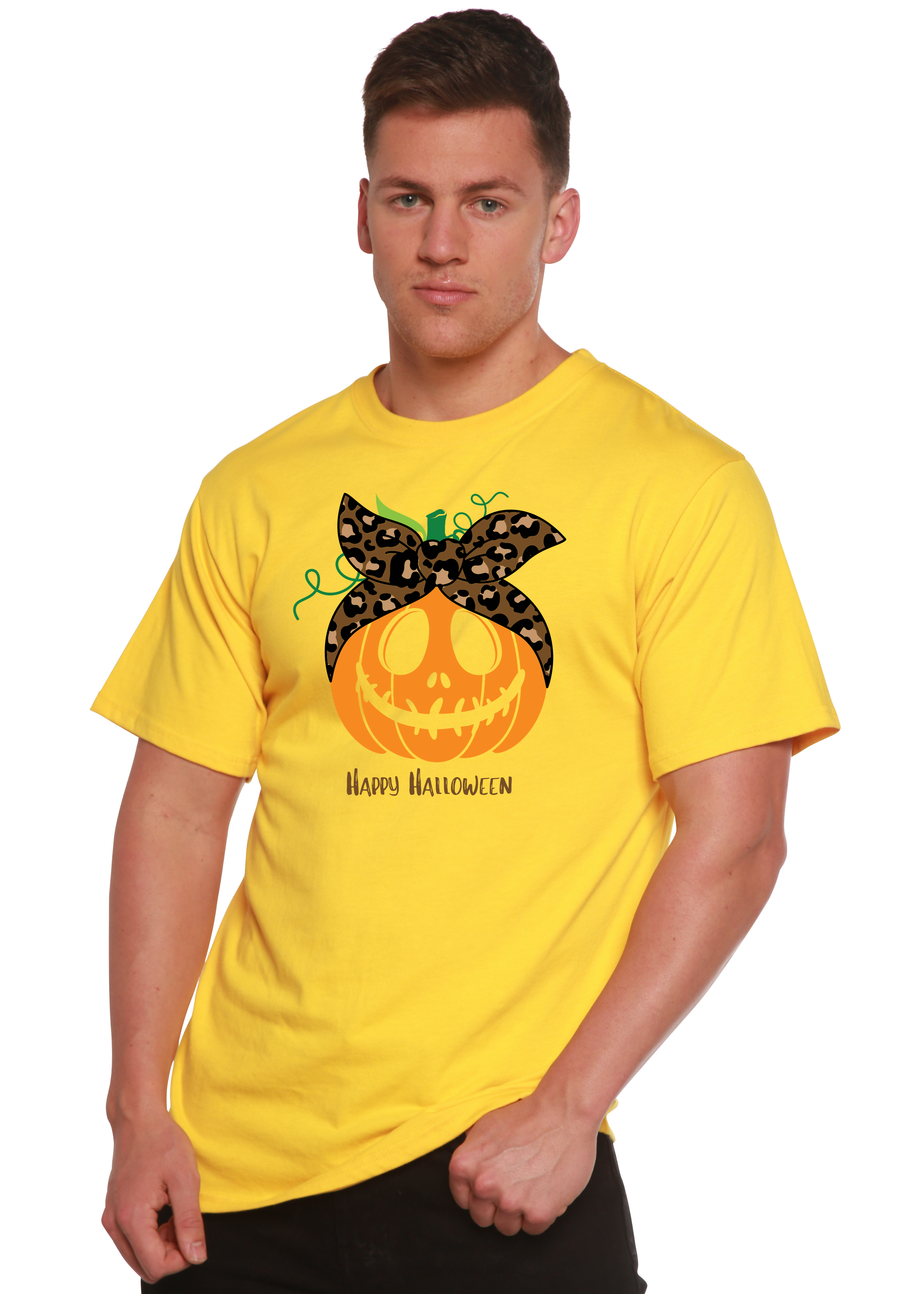 T-shirt graphique homme à manches courtes en viscose de bambou/coton biologique motif Joyeux Halloween