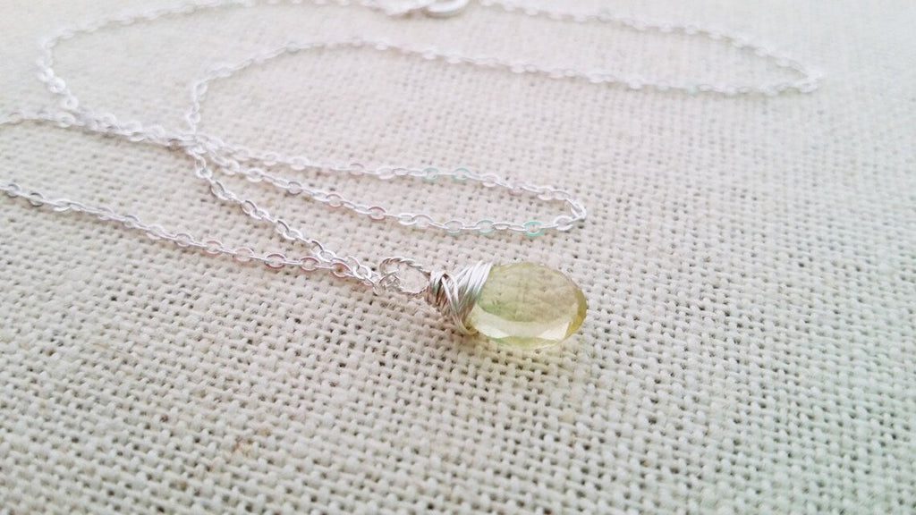 Collier Citrine Jaune - Pierre de Naissance de Novembre - Collier Gouttelette Délicate - Collier en Argent Sterling