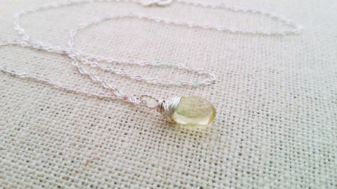 Collier Citrine Jaune - Pierre de Naissance de Novembre - Collier Gouttelette Délicate - Collier en Argent Sterling