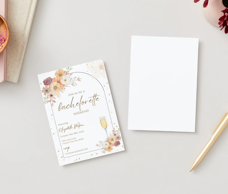 Invitation pour un week-end d'enterrement de vie de jeune fille "Wildflower" – Modèle Canva