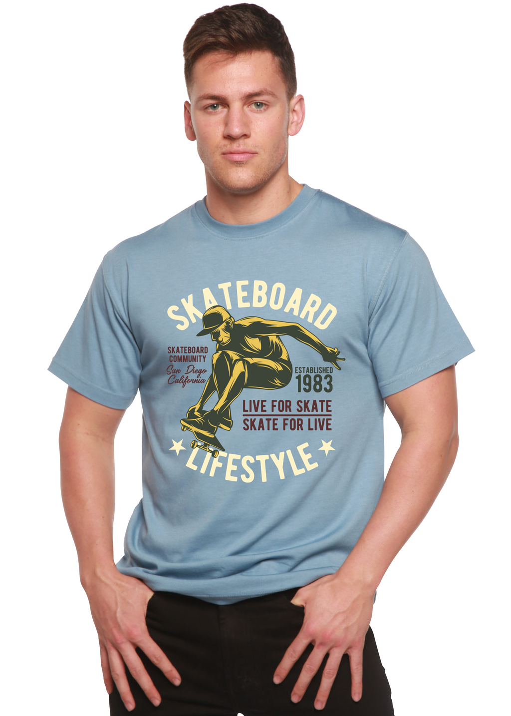 T-shirt à manches courtes et motif en viscose de bambou/coton biologique pour homme Skateboard Lifestyle