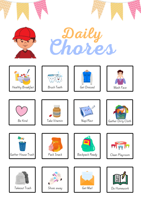 Tableau des tâches modifiable pour enfants – Modèle Canva avec plus de 100 fiches de tâches visuelles imprimables