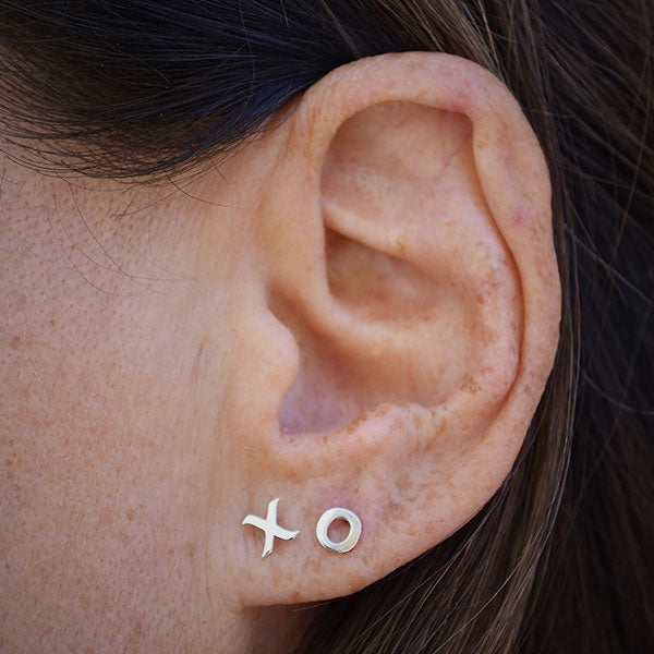 Sterling Silver XO Post Earrings – Tiny Hugs and Kisses Studs 5x5mm