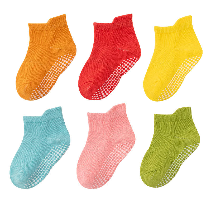 6 paires chaussettes courtes bateau antidérapantes en coton pour bébés garçons et filles