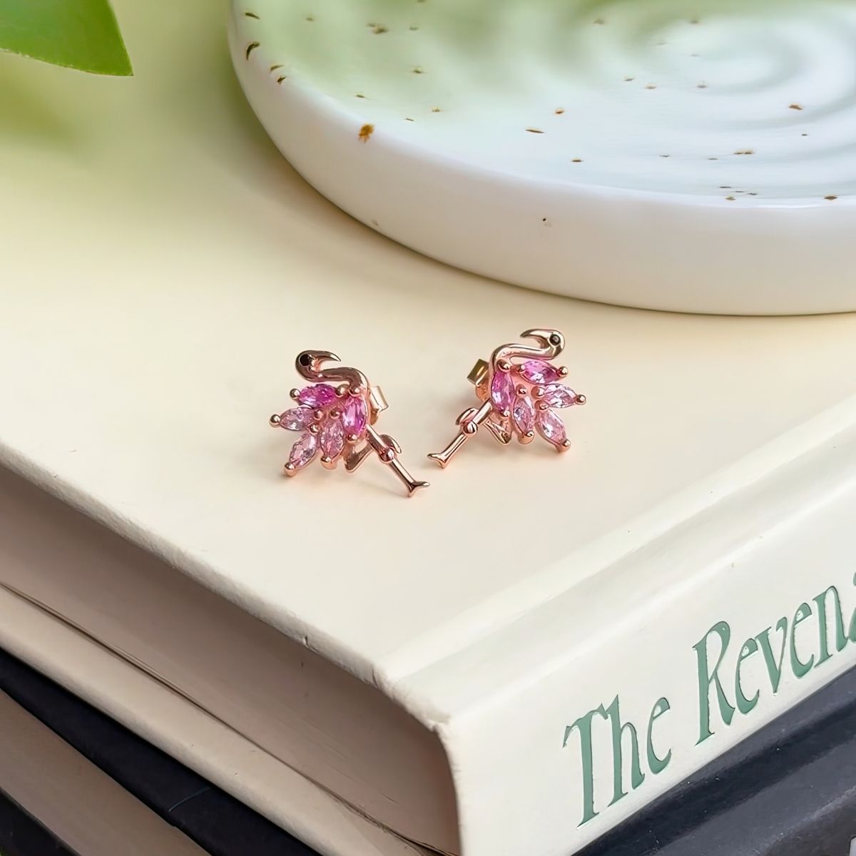 Boucles d'oreilles flamant rose en argent sterling