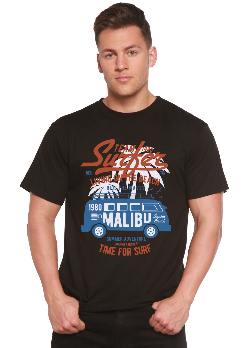 T-shirt graphique Team Surfer en viscose de bambou/coton biologique à manches courtes pour homme