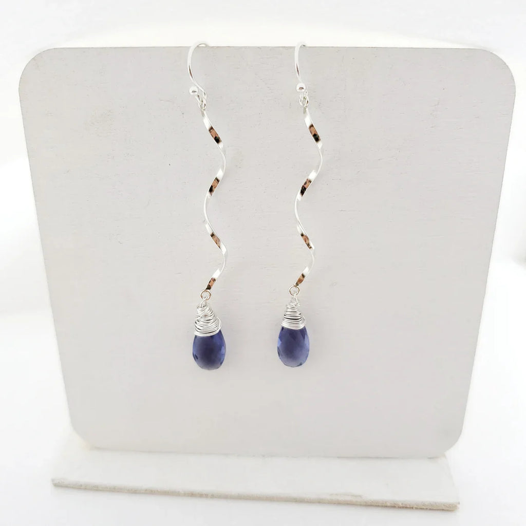 Boucles d'oreilles spirales en quartz iolite - Boucles d'oreilles pendantes en argent sterling