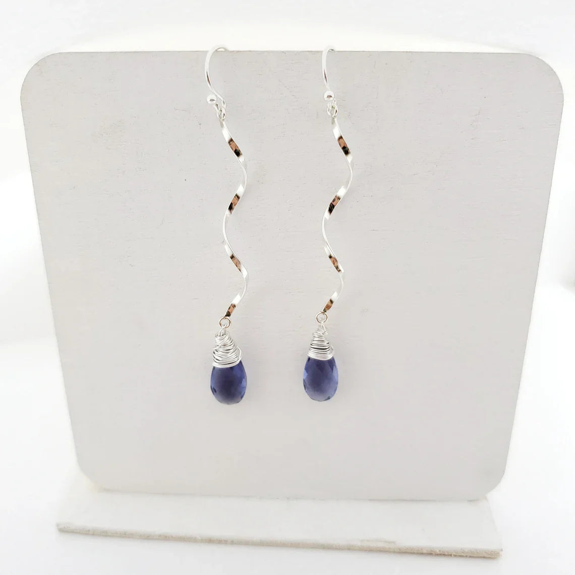 Boucles d'oreilles spirales en quartz iolite - Boucles d'oreilles pendantes en argent sterling