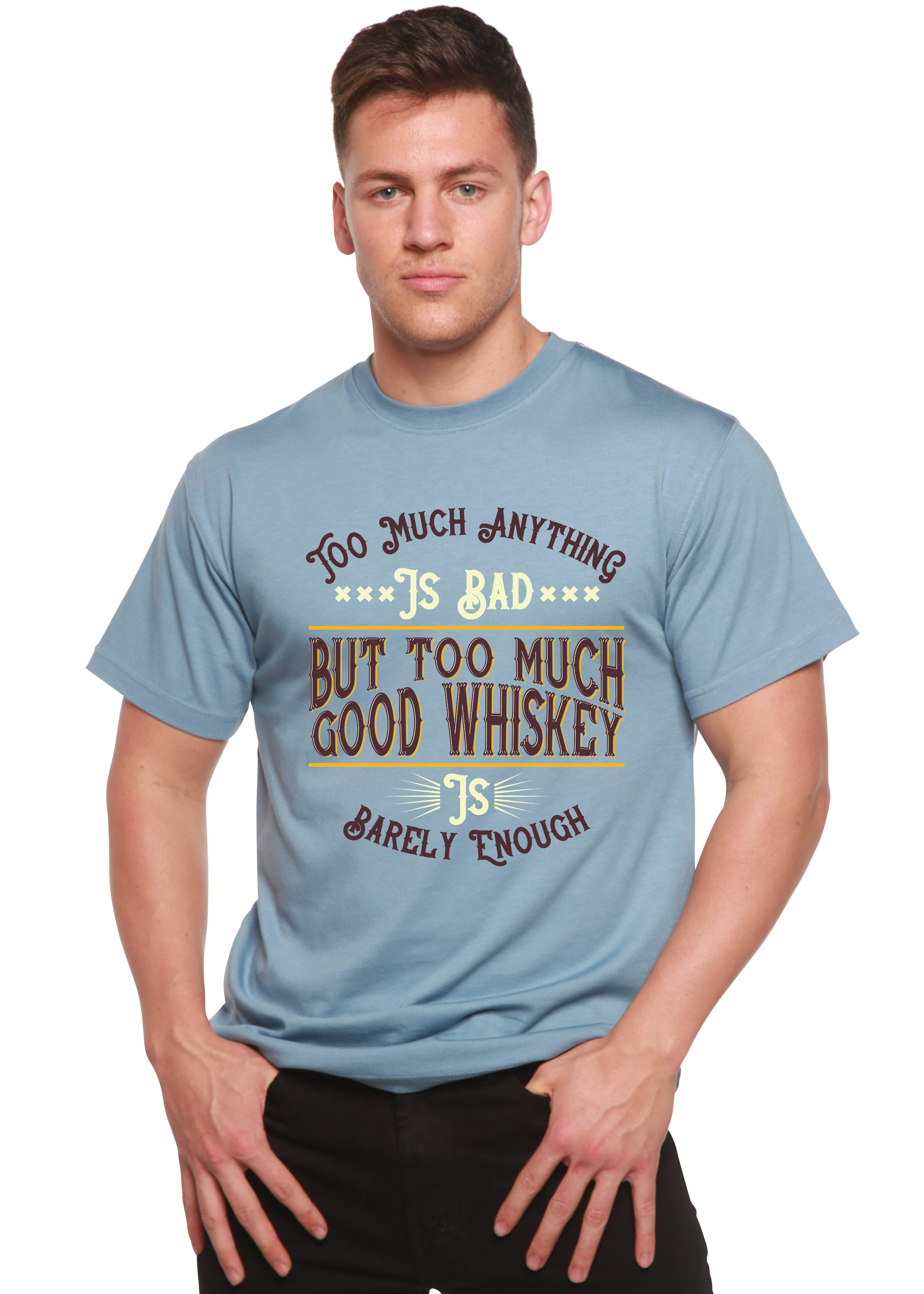 T-shirt graphique à manches courtes en viscose de bambou/coton biologique pour homme But Too Much Good Whiskey