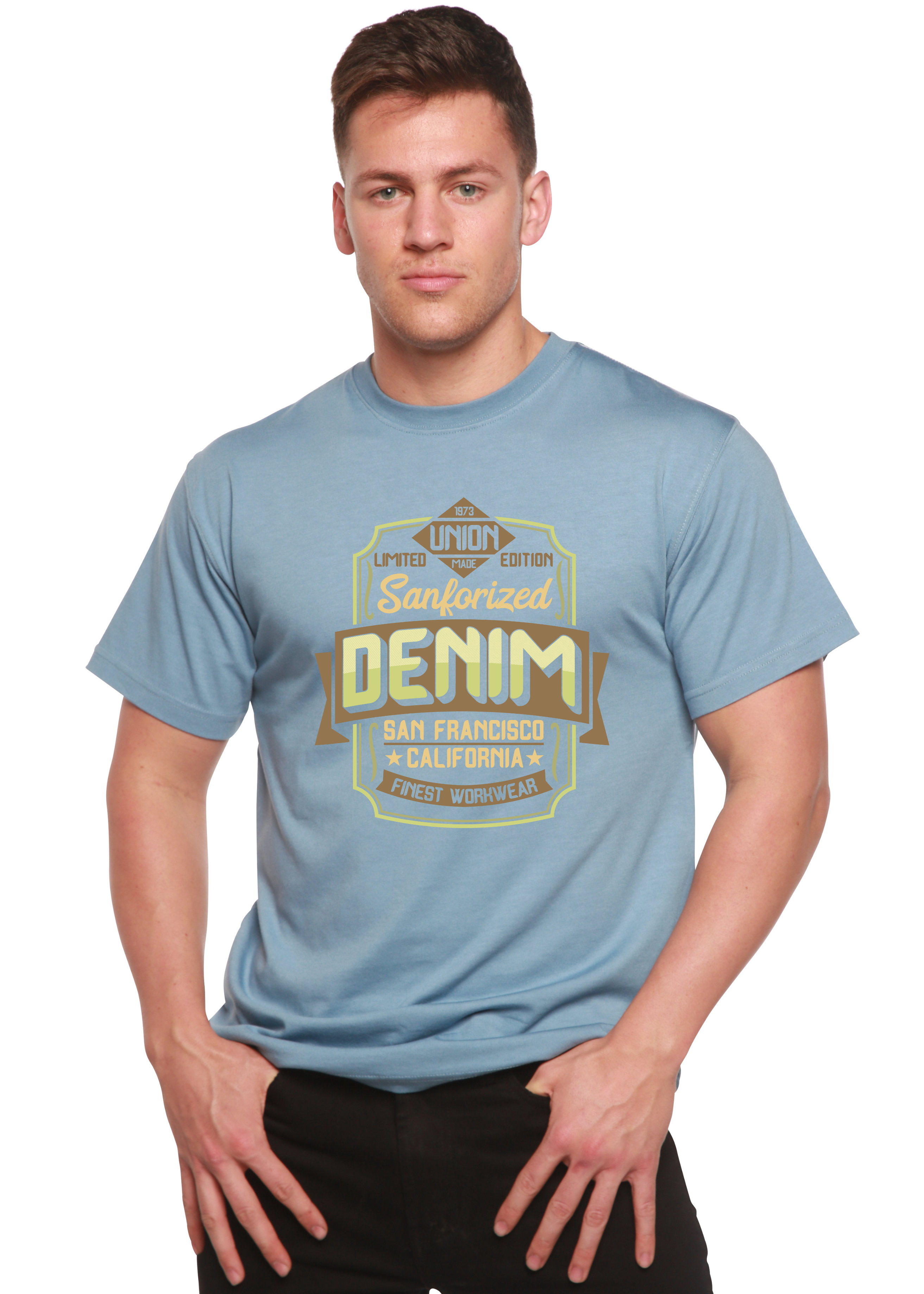 T-shirt graphique à manches courtes pour homme en viscose de bambou/coton biologique Sanforized Denim