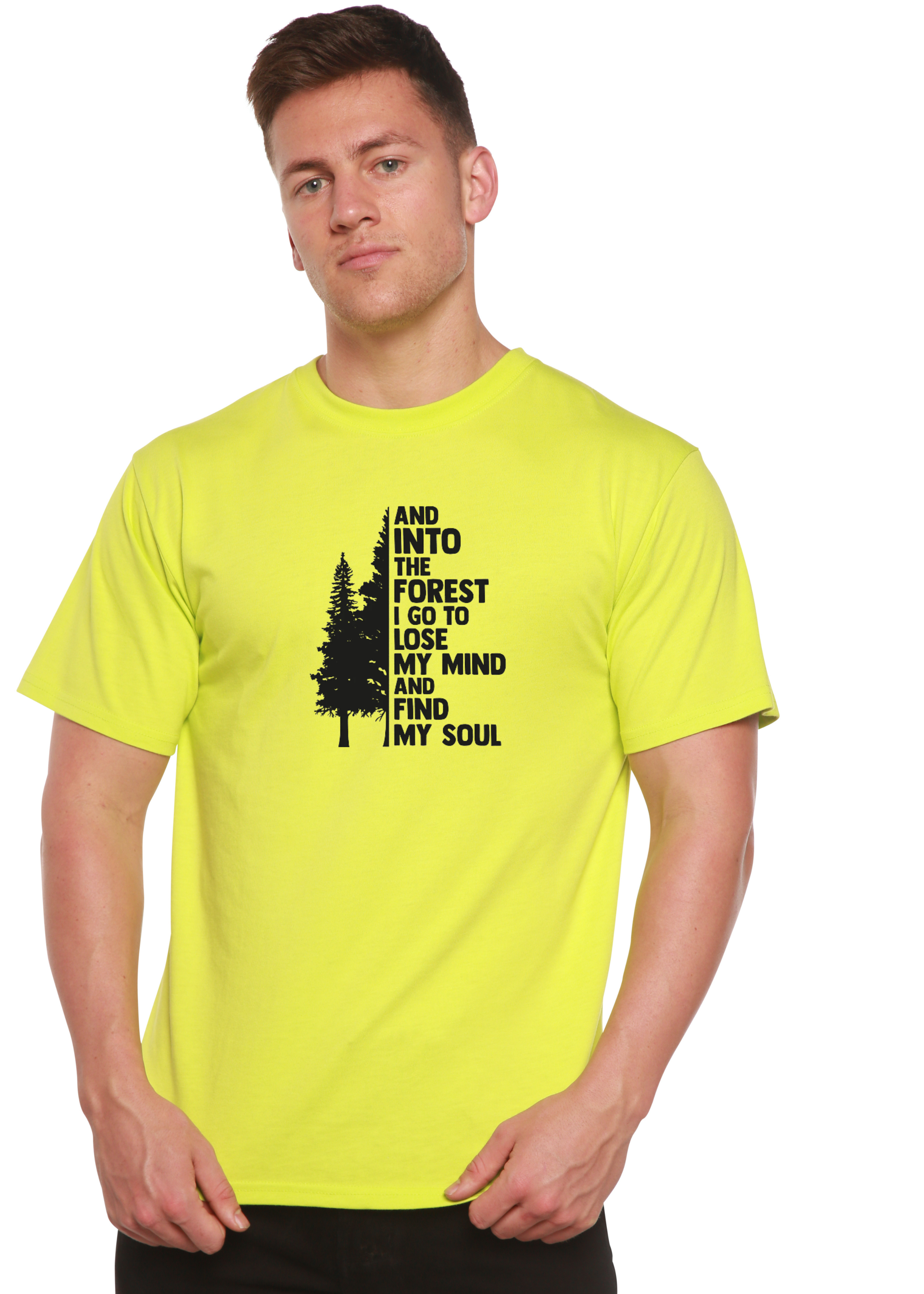 T-shirt graphique à manches courtes pour homme en bambou viscose/coton bio "And Into The Forest I Go"
