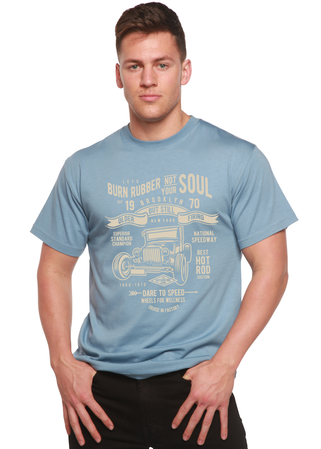 T-shirt graphique à manches courtes Burn Rubber en viscose de bambou/coton biologique pour homme