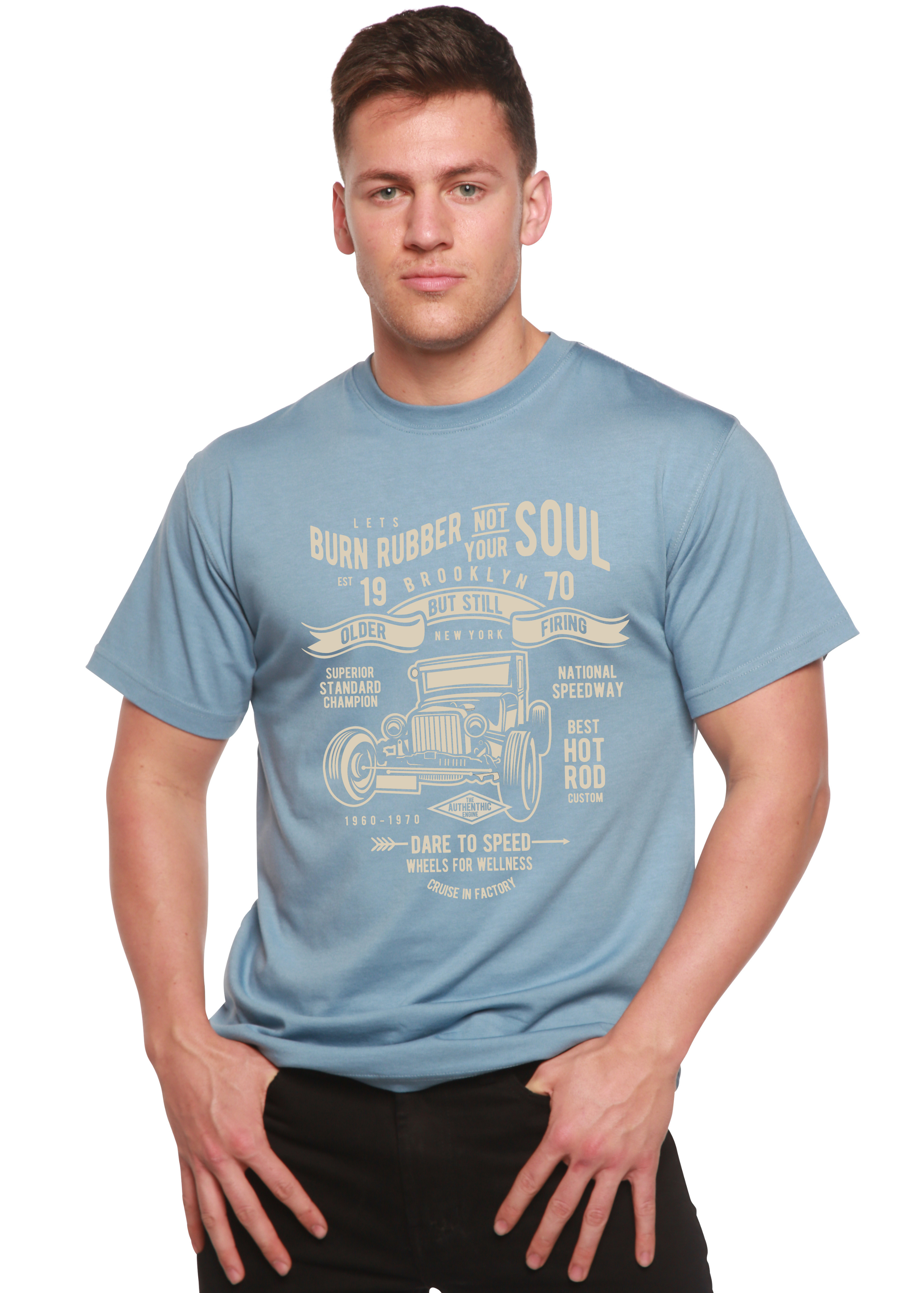 T-shirt graphique à manches courtes Burn Rubber en viscose de bambou/coton biologique pour homme