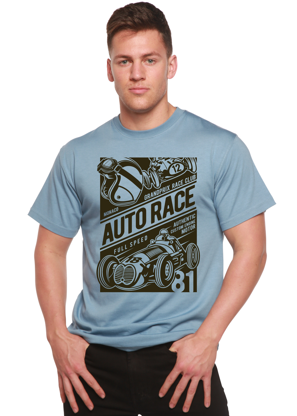 T-shirt graphique à manches courtes pour homme Auto Race en viscose de bambou/coton biologique