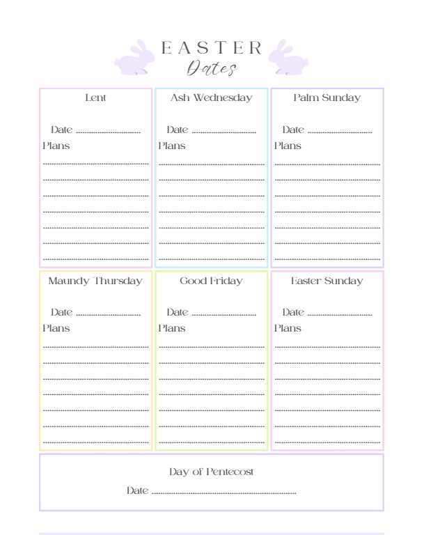 Printable Easter Planner – 40-Page Canva Template for Meals, Baskets, Egg Hunts & More