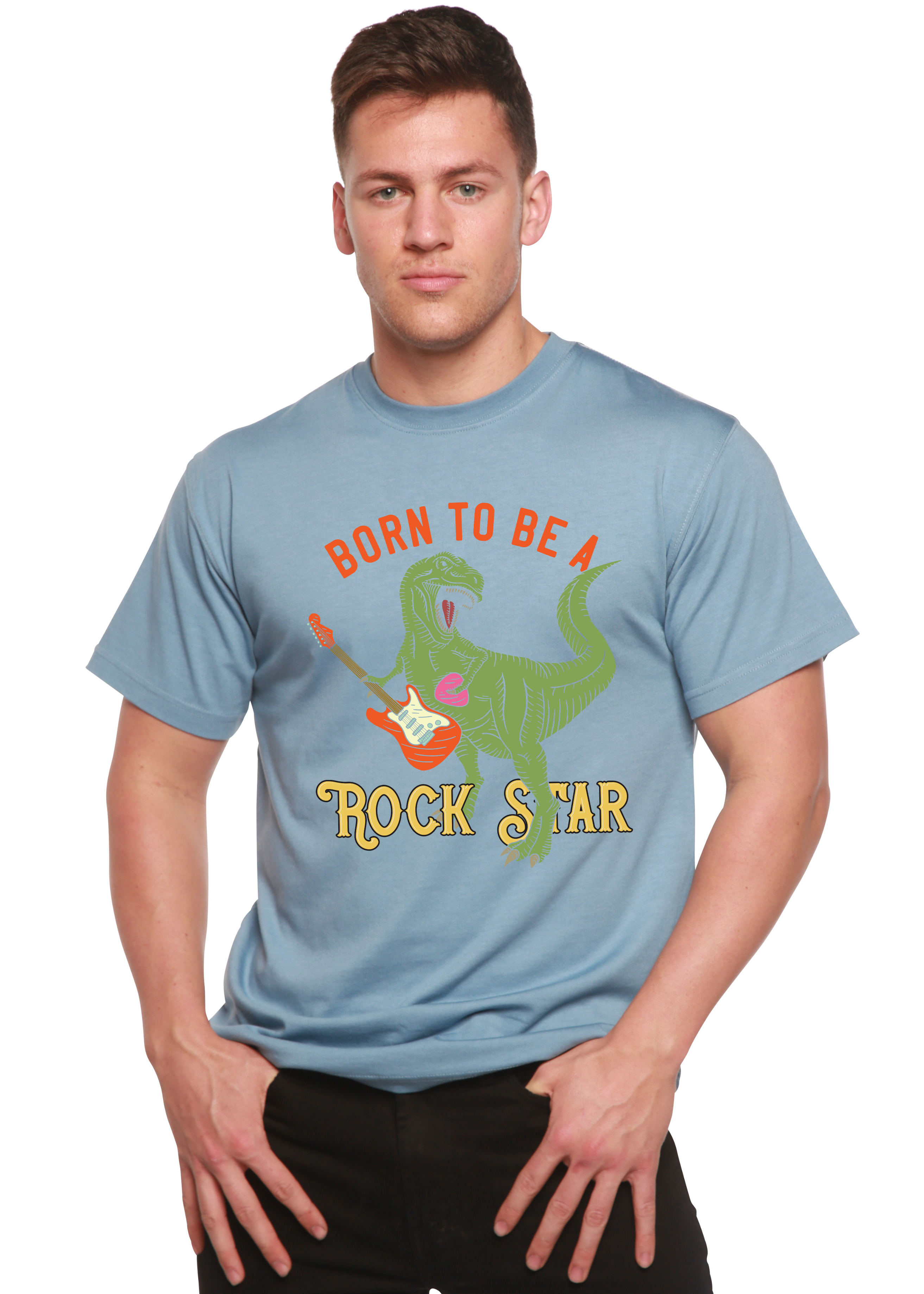 T-shirt graphique à manches courtes en viscose de bambou et coton biologique pour homme Born To Be A Rock Star