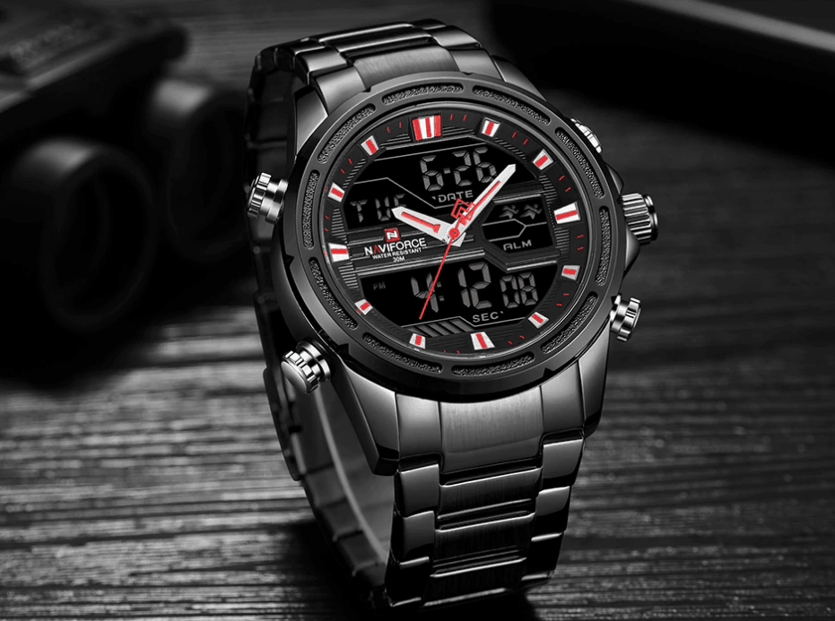 Montre-bracelet homme, Montres analogiques et numériques étanches multifonctions en acier inoxydable pour homme, Cadeau parfait