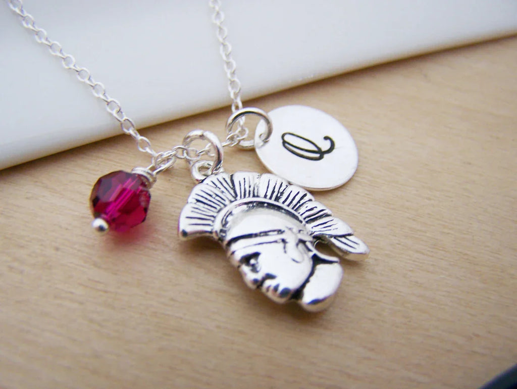 Collier spartiate personnalisé – Pendentif spartiate plaqué avec chaîne en argent sterling, pierre de naissance et initiale