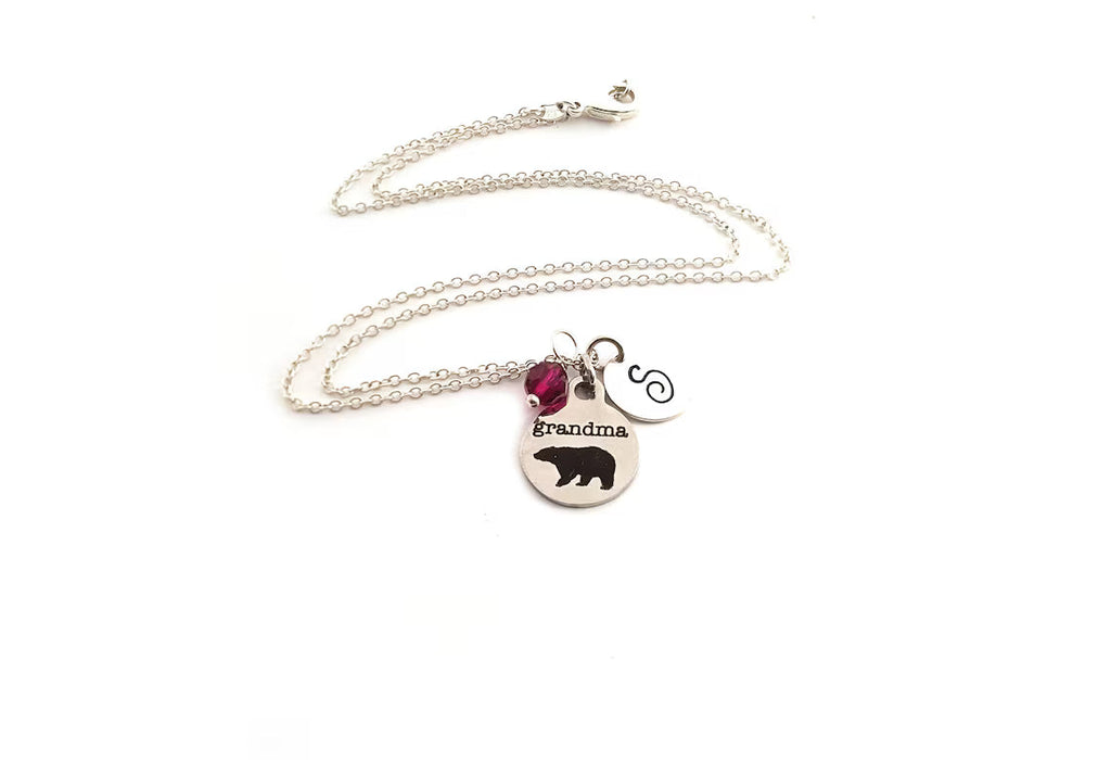 Collier Mamie Ourse – Argent sterling avec pierre de naissance et breloque initiale