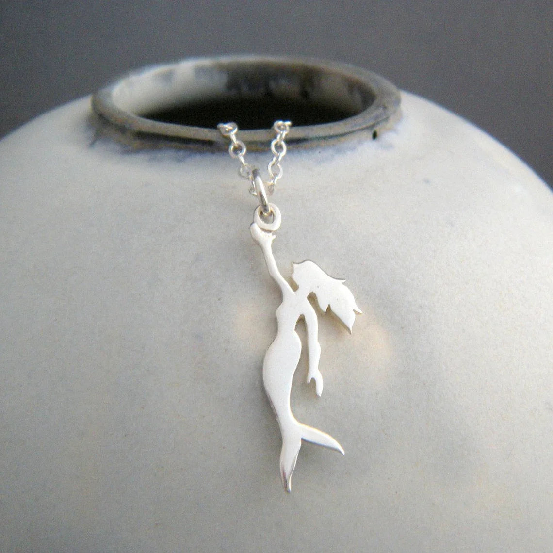 Tiny Mermaid Necklace – Sterling Silver Siren Charm on 16" Chain
