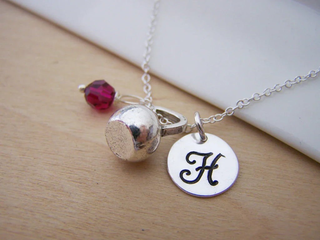 Collier Kettlebell – Argent Sterling avec Pierre de Naissance et Breloque Initiale