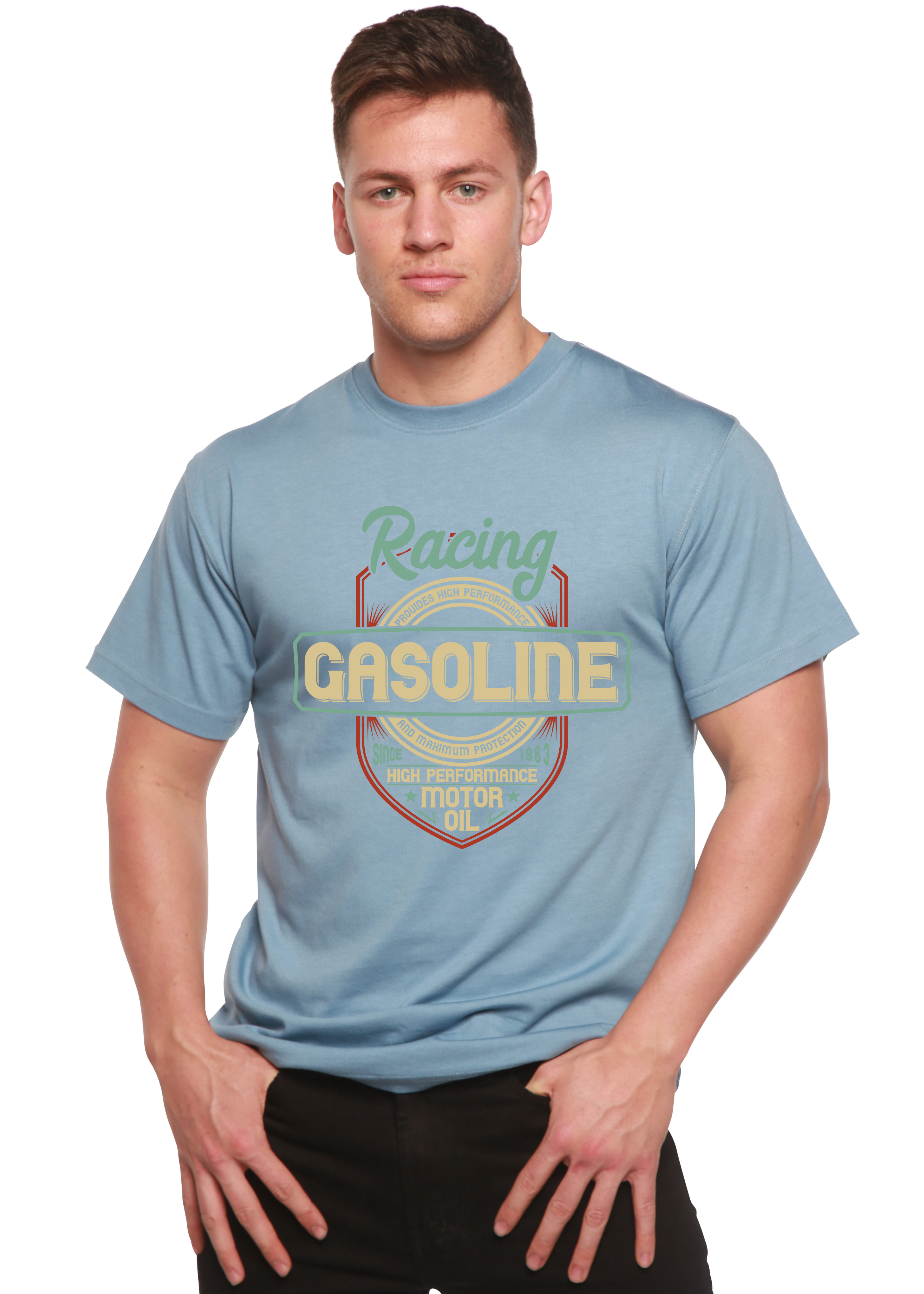 T-shirt à manches courtes en viscose de bambou/coton biologique à motif Racing pour homme