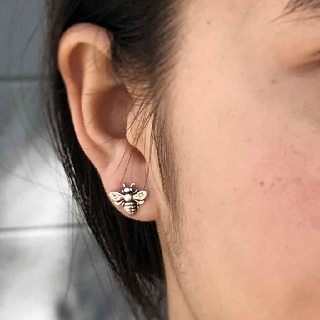 Puces d'oreilles abeille en argent sterling – Clous abeille de 9x11mm