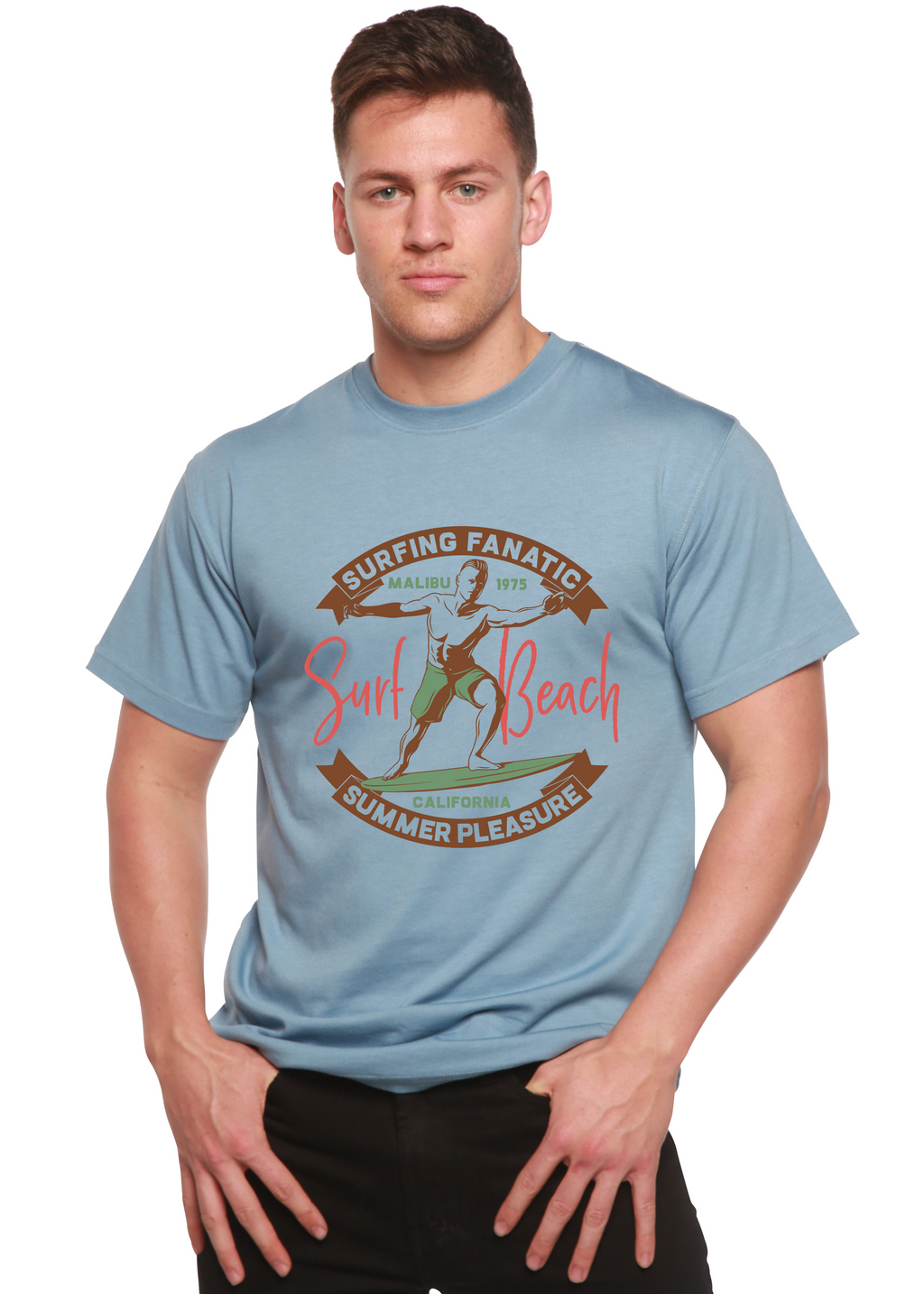 T-shirt graphique à manches courtes pour homme Surf Beach en bambou et coton biologique