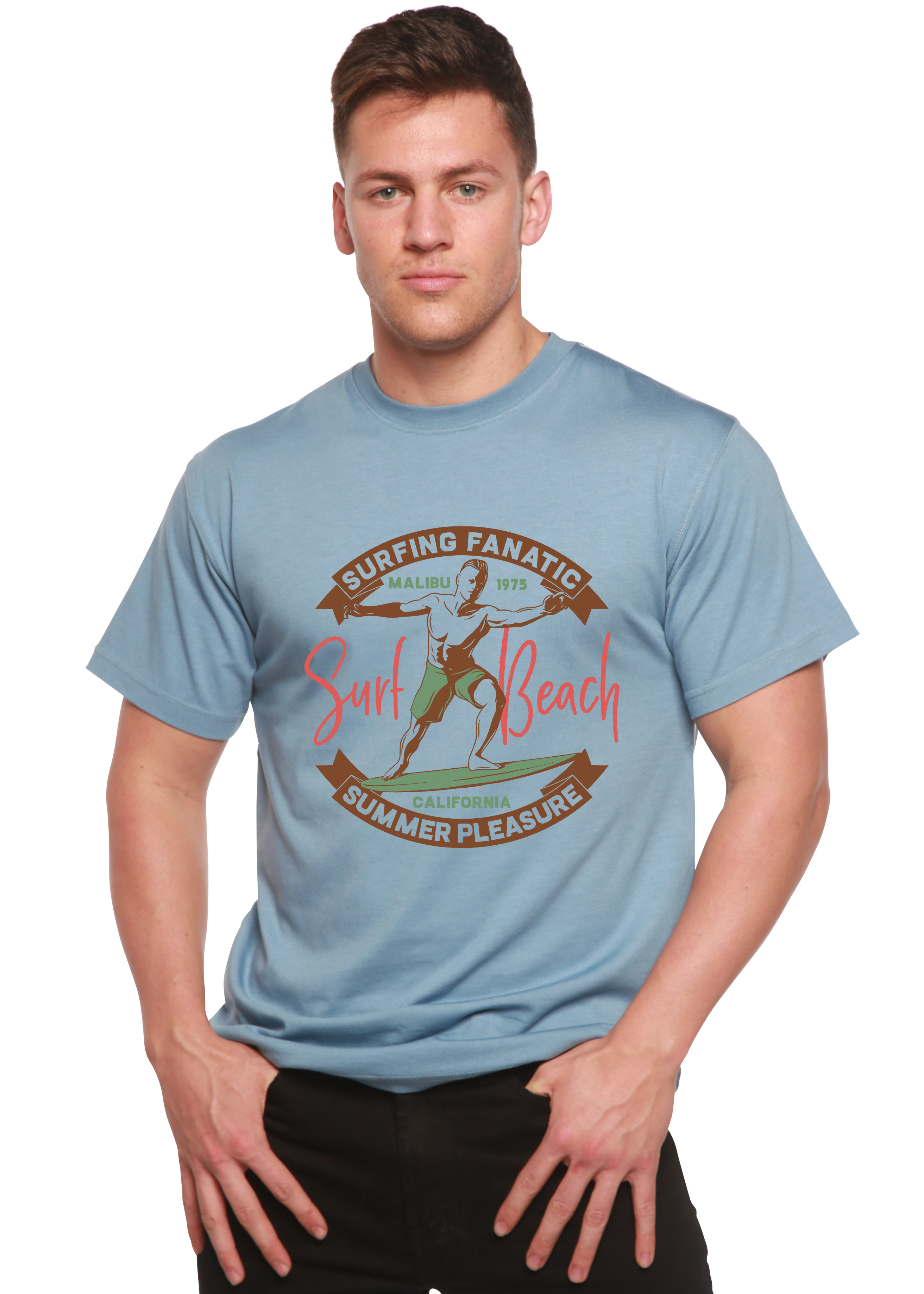 T-shirt graphique à manches courtes pour homme Surf Beach en bambou et coton biologique