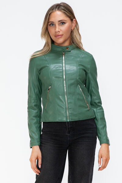 Veste à capuche en similicuir zippée avec cordon de serrage pour femme, élégante et décontractée, en cuir PU pour le streetwear