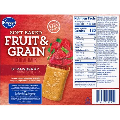 Barres de déjeuner aux fruits et céréales (fraises) Kroger, 16 unités