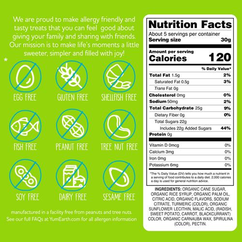 Bonbons tendres acidulés bio Yumearth Sour Giggles - Sans allergènes (9 principaux), sans colorants ni arômes artificiels, sans OGM, sans gluten, bonbons végétaliens - Sachet de 141 g (lot de 1)