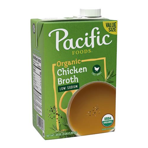 Bouillon de poulet bio fermier faible en sodium Pacific Foods, carton de 1,4 L