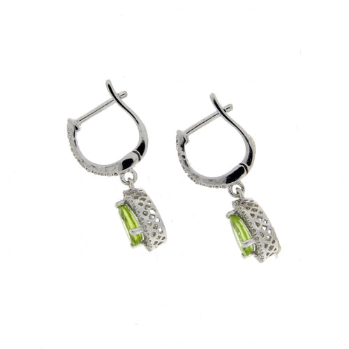 .88ct Peridot Diamond Dangle Earrings 14KT White Gold