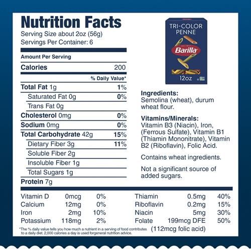 Pâtes Penne Tricolores Barilla, boîte de 340 g – Pâtes sans OGM fabriquées avec de la semoule de blé dur – Pâtes certifiées casher