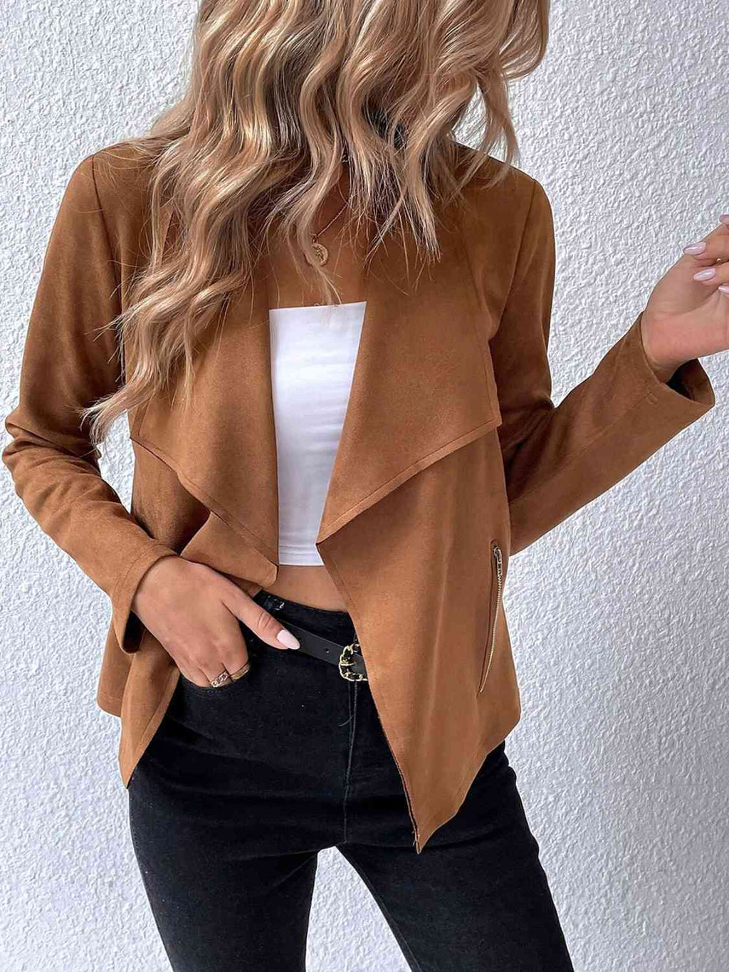 Veste classique minimaliste à col et manches longues pour femme – Vêtement d'extérieur minimaliste et léger pour le quotidien