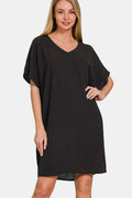 Robe T-shirt col V avec poches pour femme – Robe décontractée col V, Robe t-shirt avec poches, Robe col V confortable, Robe t-shirt à poches, Robe chic décontractée, Robe col V facile à porter