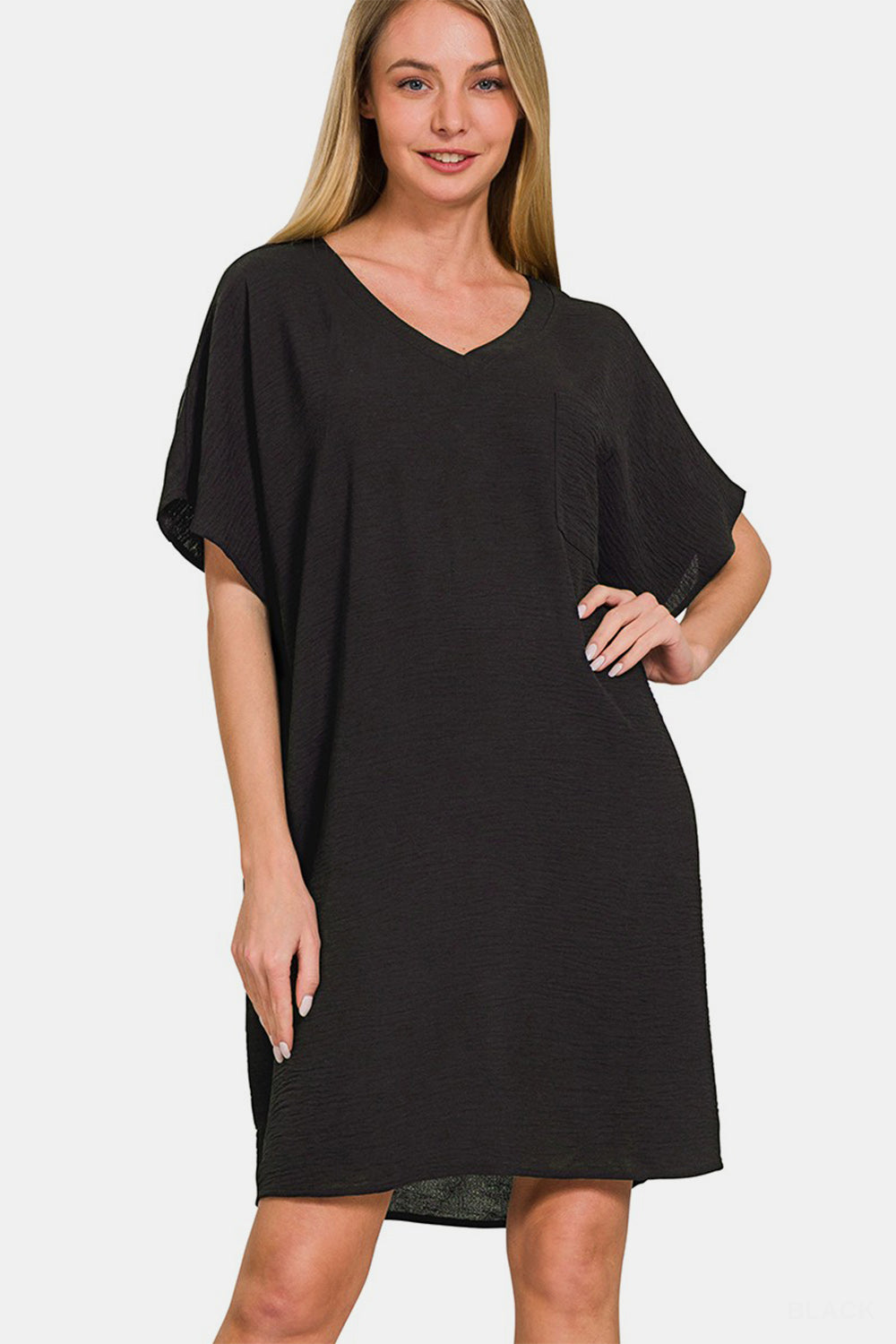 Robe T-shirt col V avec poches pour femme – Robe décontractée col V, Robe t-shirt avec poches, Robe col V confortable, Robe t-shirt à poches, Robe chic décontractée, Robe col V facile à porter